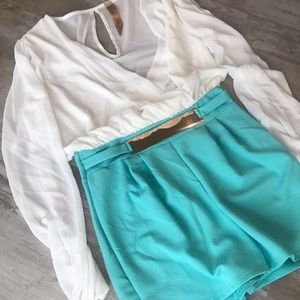 NWOT Romper! ♥️ Sheer Off White Top w/ turquoise
